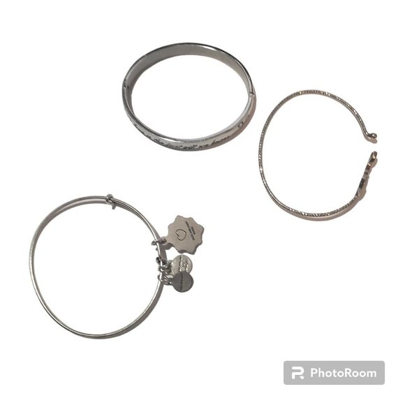 Sterling Silver Engraved Hinged Bracelet & 2 Silver Tone Bracelet - Picture 3 of 8